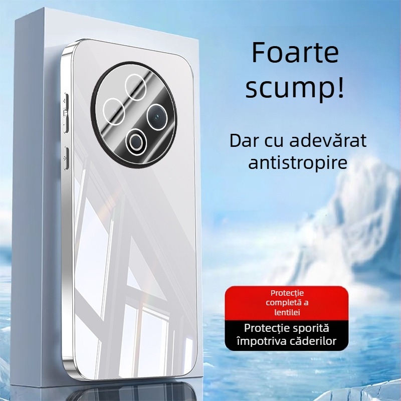 Carcasă pentru telefon VIVO cu protecție a obiectivului, finisaj oglindă electroplatinat, material PC, anti-derapare, rezistentă la praf, anti-cadere