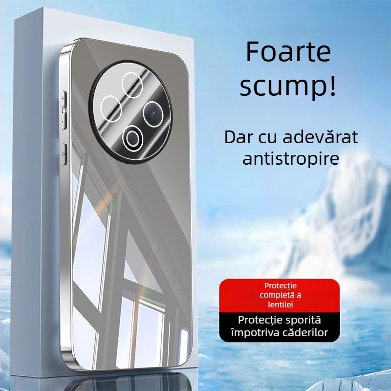 Carcasă pentru telefon VIVO cu protecție a obiectivului, finisaj oglindă electroplatinat, material PC, anti-derapare, rezistentă la praf, anti-cadere
