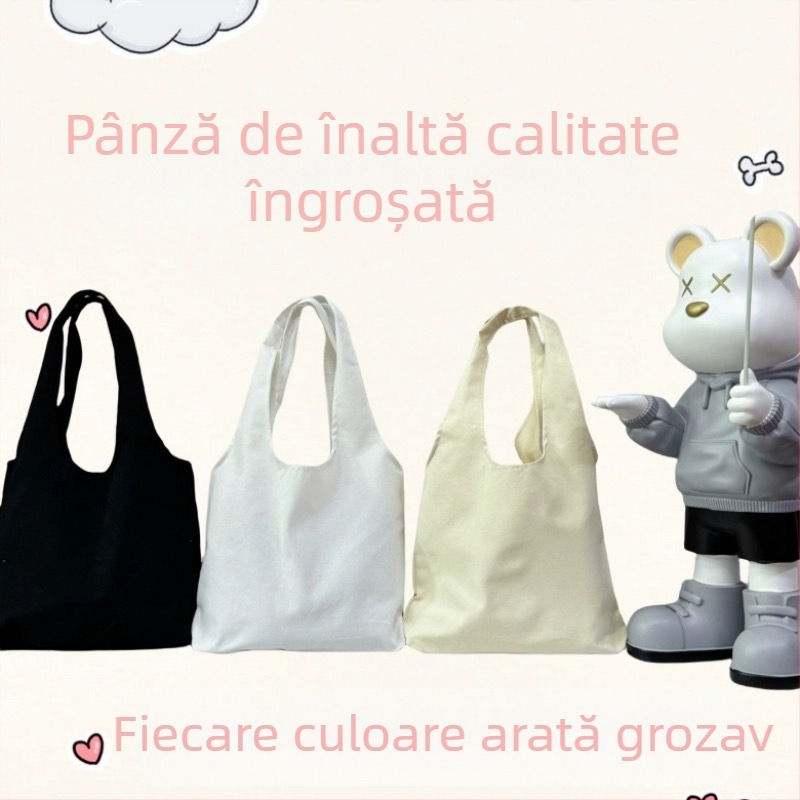 Geantă din pânză goală pentru umăr, imprimare logo DIY – design cu fund deschis și lateral, geantă din pânză