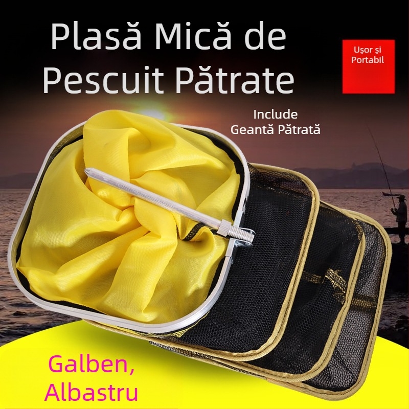 Plasă de nylon pentru pești mici, gură pătrată, margine din sârmă de oțel, pentru pescuit în ape deschise