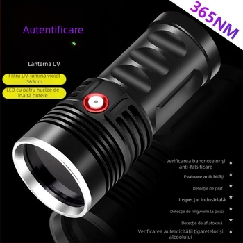 Lampa UV 365nm, 60W, corp din aluminiu, LED reîncărcabil, pentru identificarea tutunului, alcoolului, ceramicii și jadului, rază sub 50 m