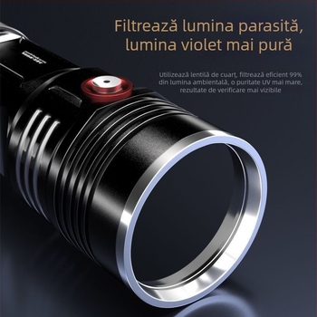 Lampa UV 365nm, 60W, corp din aluminiu, LED reîncărcabil, pentru identificarea tutunului, alcoolului, ceramicii și jadului, rază sub 50 m