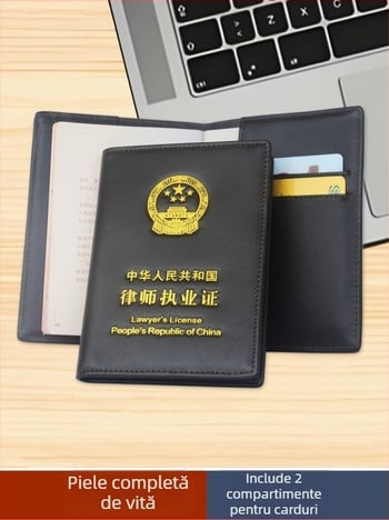 Holder pentru card de avocat și documente, din piele naturală, ultra-subțire, cu buzunare pentru carduri