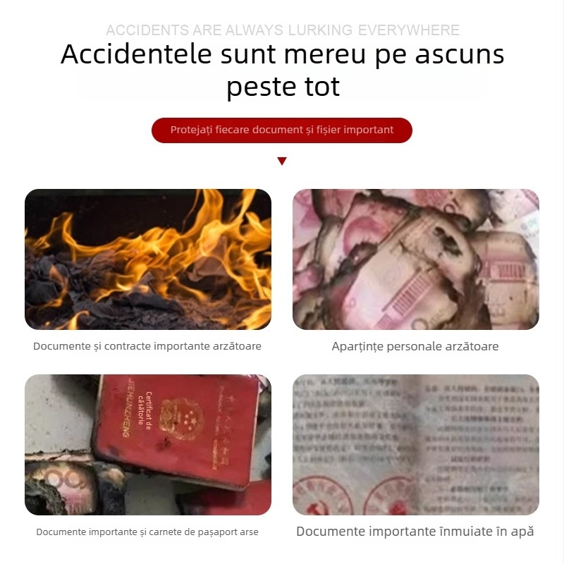 Geantă pentru documente rezistentă la temperatură, ignifugă și impermeabilă, cu fermoar, formă dreptunghiulară — pentru pașapoarte, contracte și facturi