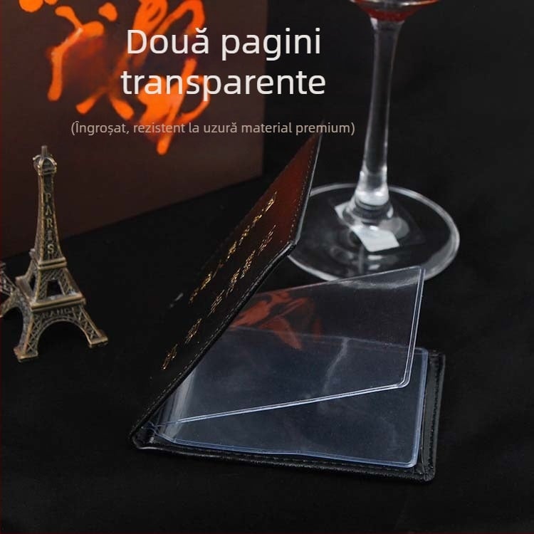 Husă din piele sintetică pentru permis de conducere și certificat de înmatriculare, cu buzunar pentru ID, slot pentru poză și pentru carduri — cu o singură pliură, formă orizontală pătrată