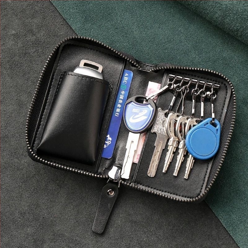 Geantă pentru chei | Simplu țesută în stil coreean, capacitate mare, design cu două rânduri pentru 16 chei, PU material, impermeabilă, ultra-ușoară, extensibilă