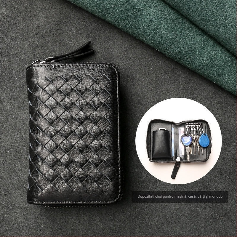 Geantă pentru chei | Simplu țesută în stil coreean, capacitate mare, design cu două rânduri pentru 16 chei, PU material, impermeabilă, ultra-ușoară, extensibilă