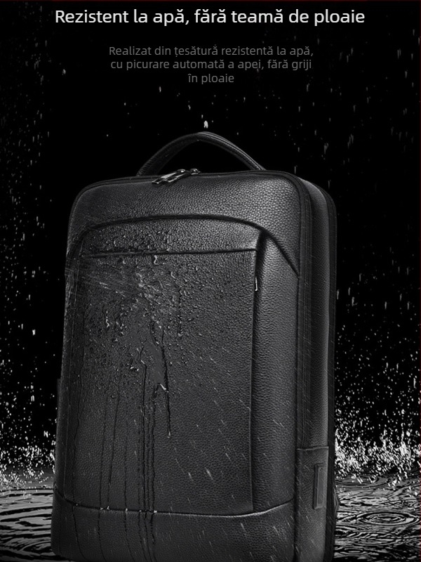 Rucsac de laptop din piele naturală pentru bărbați, piele de vită de înaltă calitate, extensibil, 20–35 L, compatibil cu laptop de 16 inch, curele de umăr curbate, căptușeală Oxford