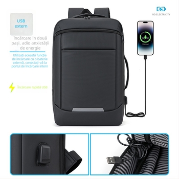 Rucsac pentru laptop pentru bărbați, capacitate mare, material rezistent la apă, extensie USB, bretele curbate, 20-35L