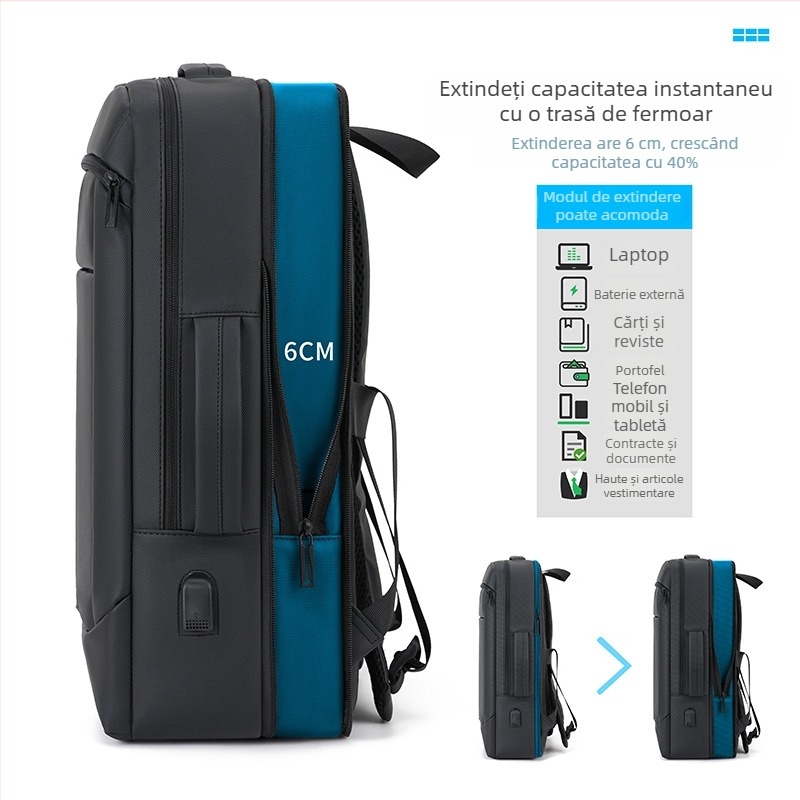 Rucsac pentru laptop pentru bărbați, capacitate mare, material rezistent la apă, extensie USB, bretele curbate, 20-35L