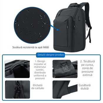 Kingslong rucsac de afaceri multifuncțional, extensibil, impermeabil; compatibil cu laptop de 16 inch; Material: PU; Sistem curele: umăr curbat.
