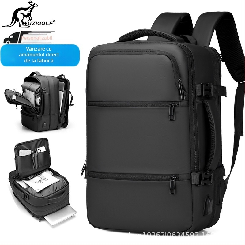 Rucsac cu protecție împotriva furtului, extensibil pentru bărbați, 36–55 L, compatibil laptop până la 15 inchi, țesătură Oxford impermeabil