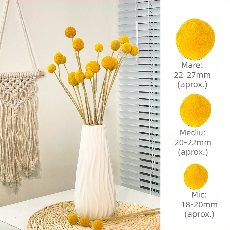 Buchet cu flori uscate în formă de sferă – Lily'an; Material: flori uscate; Varietate: Gold Ball; Potrivit ca dar pentru nunți, zile de naștere, inaugurări, absolvire, petreceri