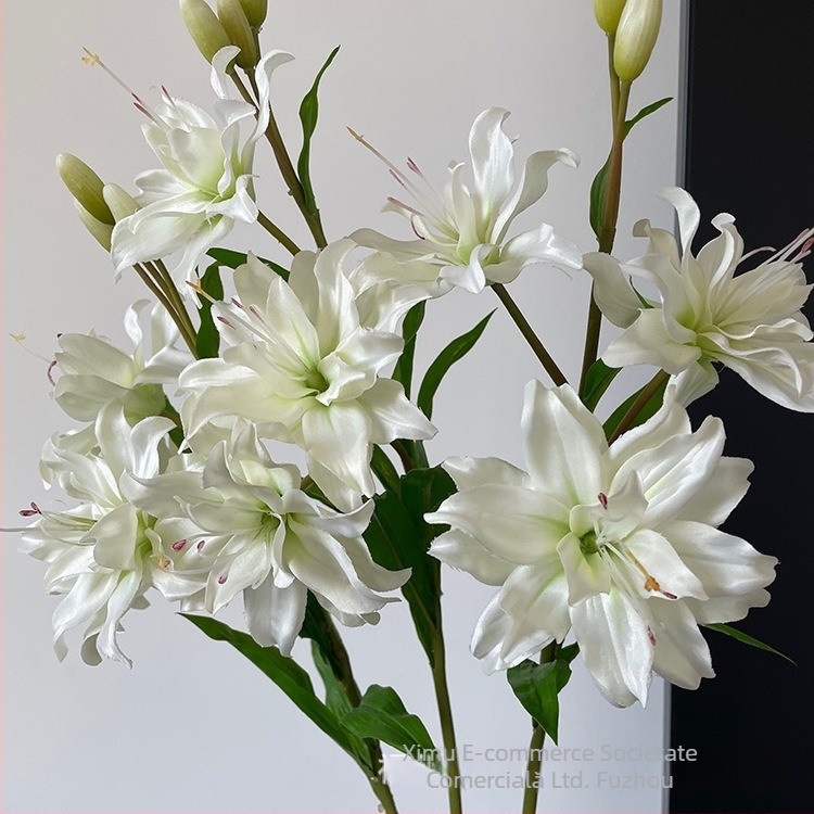 Crin artificial pentru masă, cu flori duble, stil european, lux discret; Materiale: plastic, cauciuc moale, mătase