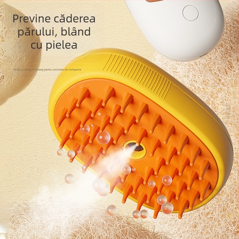 Pieptene cu spray pentru câini – masaj pentru blană (Material: ABS+TPR; Categorie: Pieptene/Perie; Cantitate cutie: 120; Brand privat autorizat: Da; Potrivit pentru: Câini)