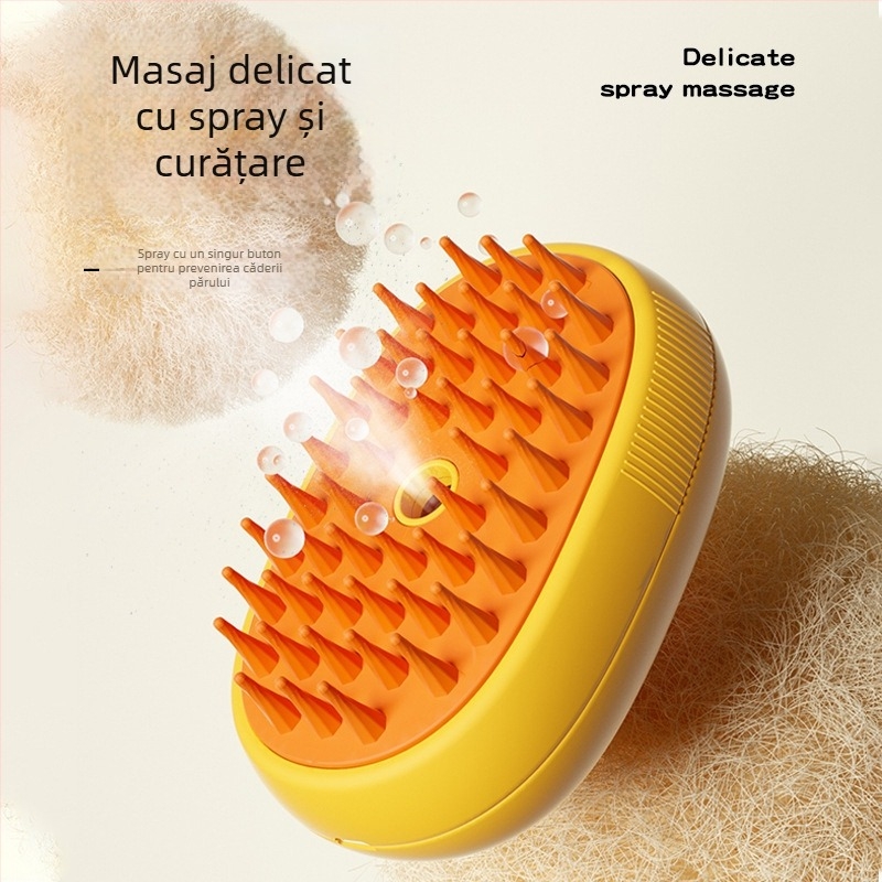Pieptene cu spray pentru câini – masaj pentru blană (Material: ABS+TPR; Categorie: Pieptene/Perie; Cantitate cutie: 120; Brand privat autorizat: Da; Potrivit pentru: Câini)