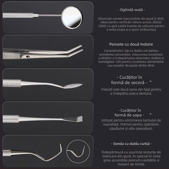 Unealtă de curățare a dinților pentru câini – Oțel inoxidabil, Hartley, pachet de cinci, multifuncțional