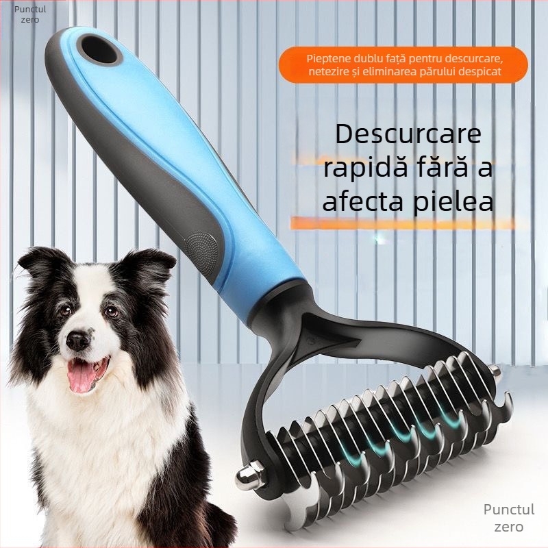 Pieptene pentru îndepărtarea nodurilor la câini — desface noduri, elimină părul liber și plutitor, reduce căderea părului, unealtă de îngrijire a animalelor de companie