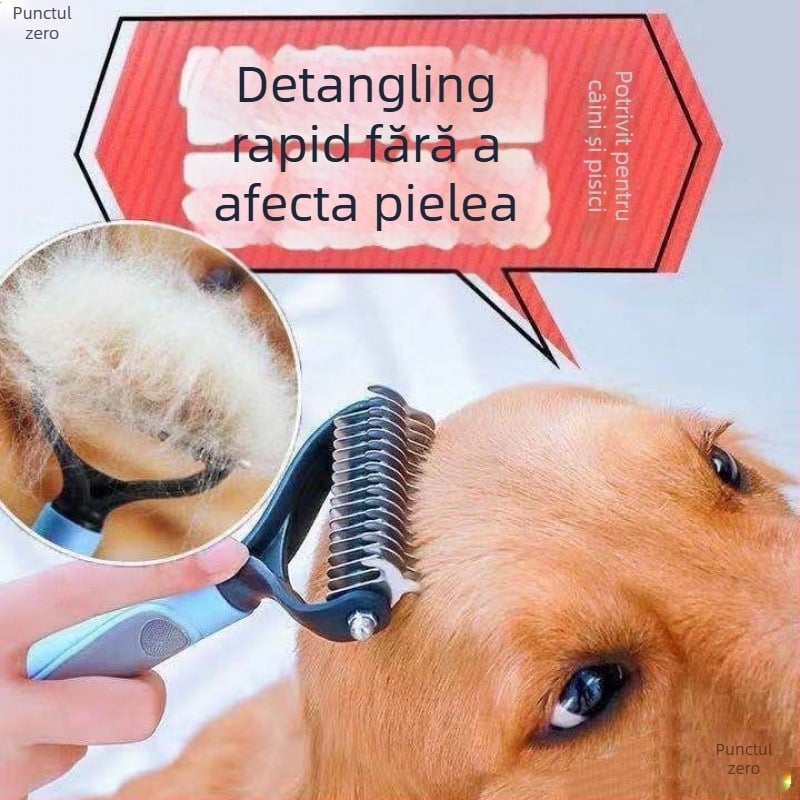 Pieptene pentru îndepărtarea nodurilor la câini — desface noduri, elimină părul liber și plutitor, reduce căderea părului, unealtă de îngrijire a animalelor de companie