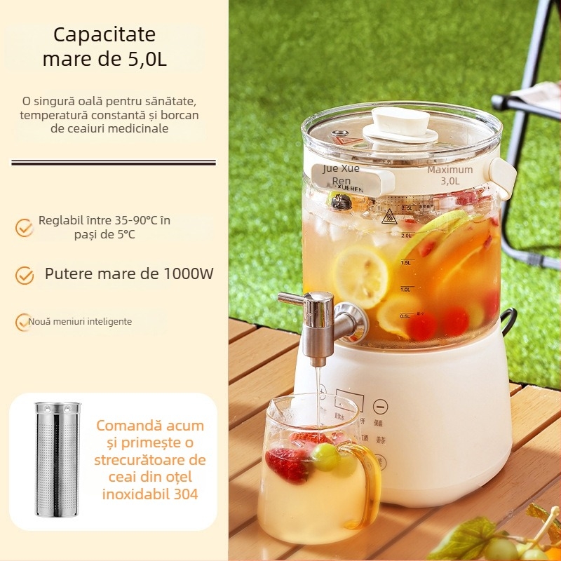 Oală de sănătate multifuncțională cu infuzor de ceai de flori, toate într-unul, cu controlul temperaturii, capacitate mare pentru uz casnic