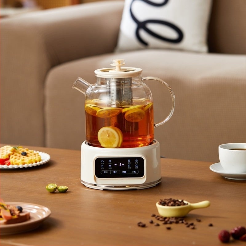 Health Pot – Carcasă din sticlă borosilicat, recipient interior din oțel inoxidabil, capacitate 1,2 L, termostat electronic 600W/220V, potrivit pentru ceai de flori și decocturi
