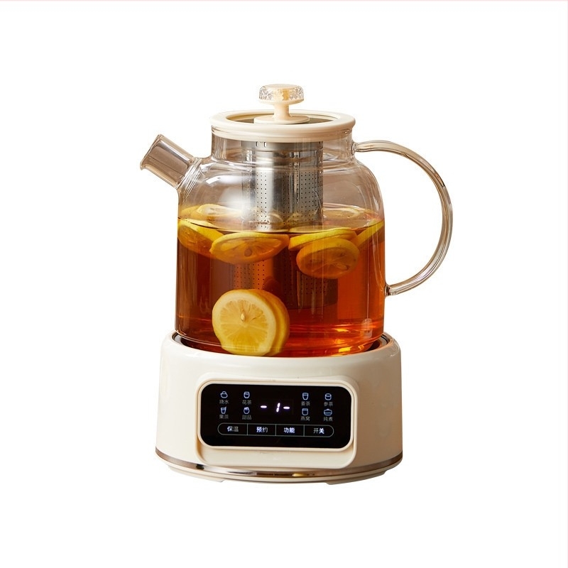 Health Pot – Carcasă din sticlă borosilicat, recipient interior din oțel inoxidabil, capacitate 1,2 L, termostat electronic 600W/220V, potrivit pentru ceai de flori și decocturi
