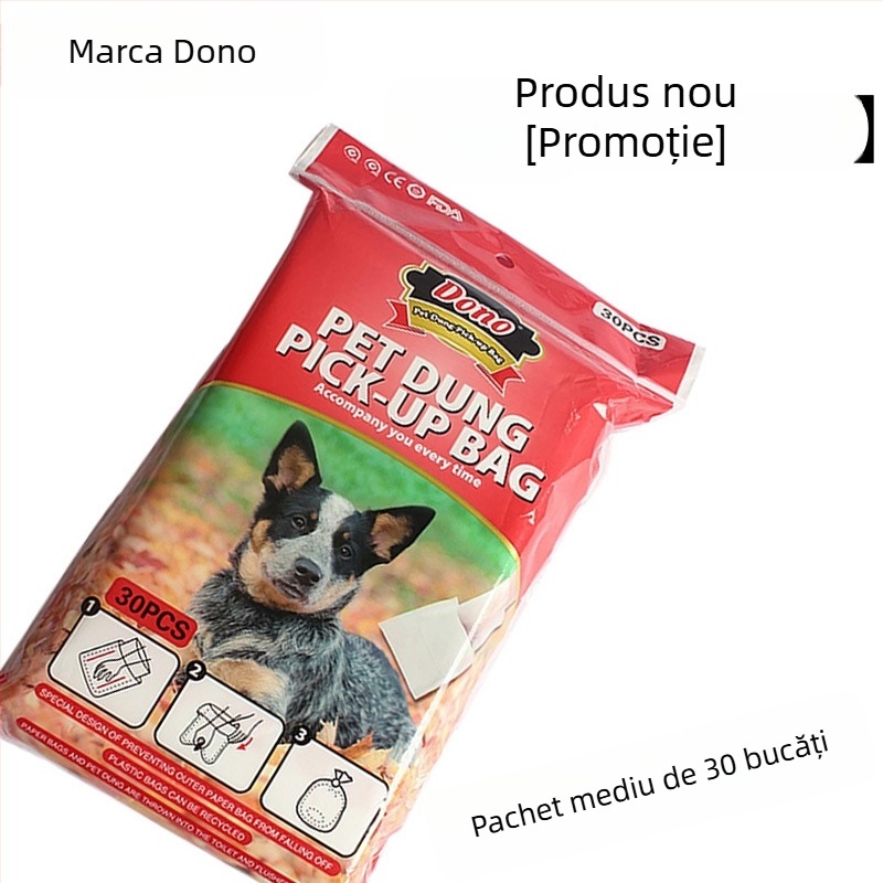 Saci de unică folosință pentru gunoi de câine, cu deschidere plată, material pulpă-PE, instrument portabil de curățare, pregătite pentru etichetare privată