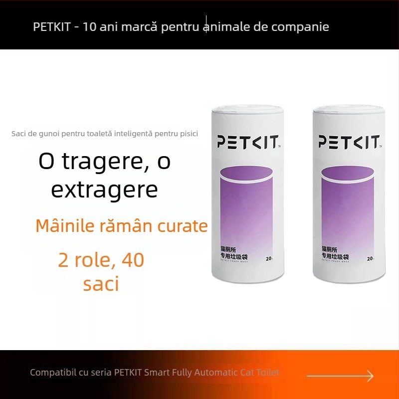 Saci biodegradabili HDPE pentru gunoiul pisicii, rolă cu 20 de bucăți – saci ecologici pentru toaleta pisicii Small PetKit
