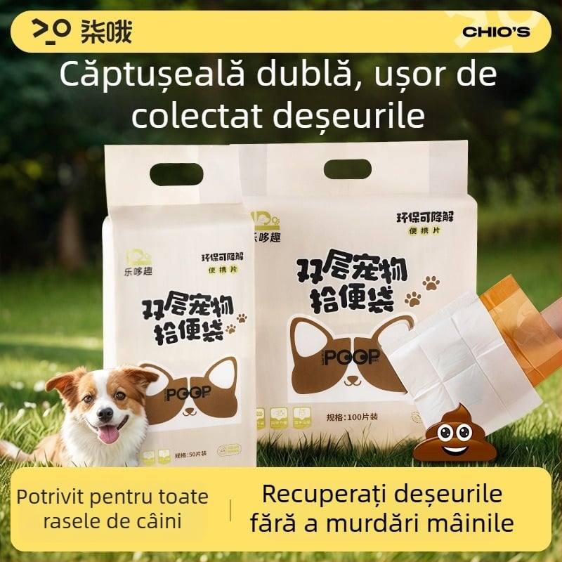 Pungi pentru dejecțiile câinilor, cu dublu strat, groase, din țesătură nețesută, deschidere plată, de unică folosință