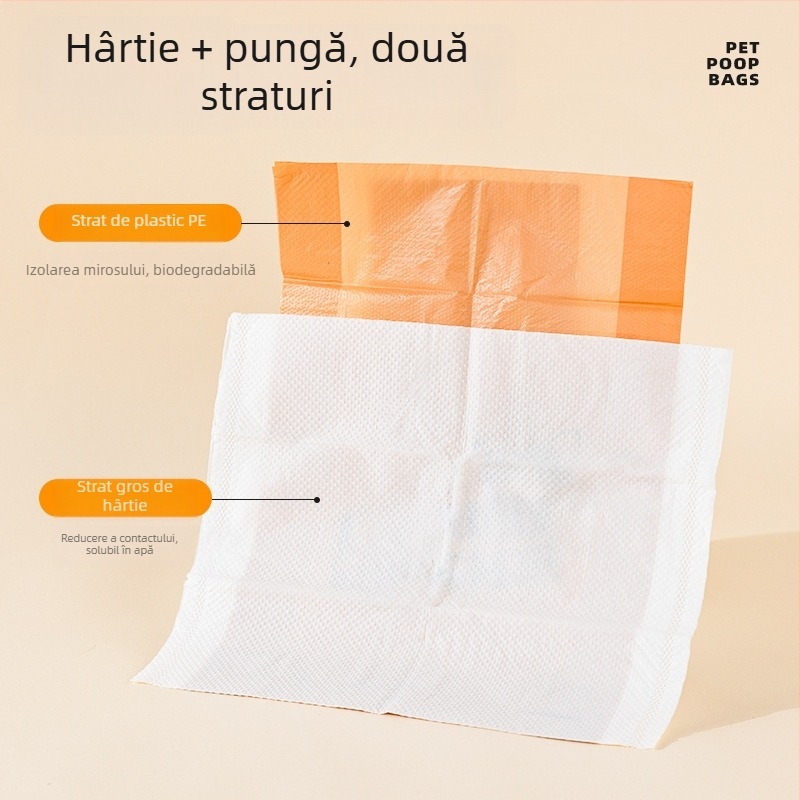 Pungi pentru dejecțiile câinilor, cu dublu strat, groase, din țesătură nețesută, deschidere plată, de unică folosință