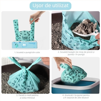 Vesta pentru pungile de deșeuri ale pisicilor, pawsholic, bază de amidon + HDPE, îngroșat, ambalaj în cutie colorată
