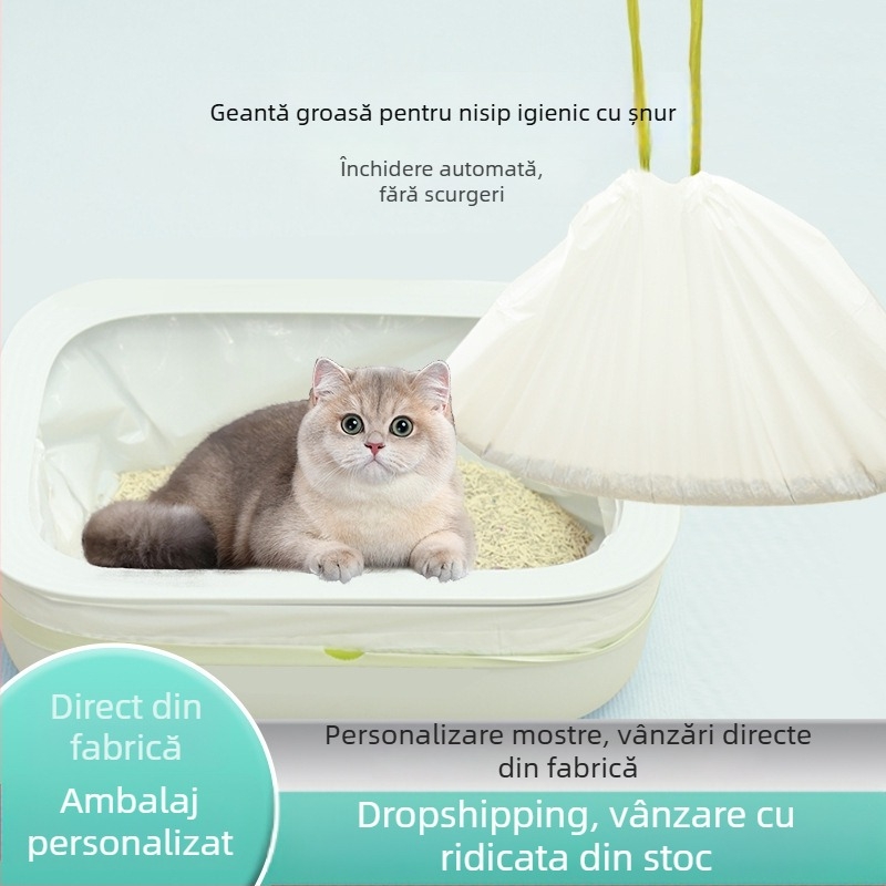 Liner pentru tavă de pisică, de unică folosință, cu șnur, din plastic