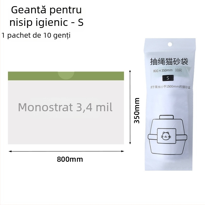 Liner pentru tavă de pisică, de unică folosință, cu șnur, din plastic