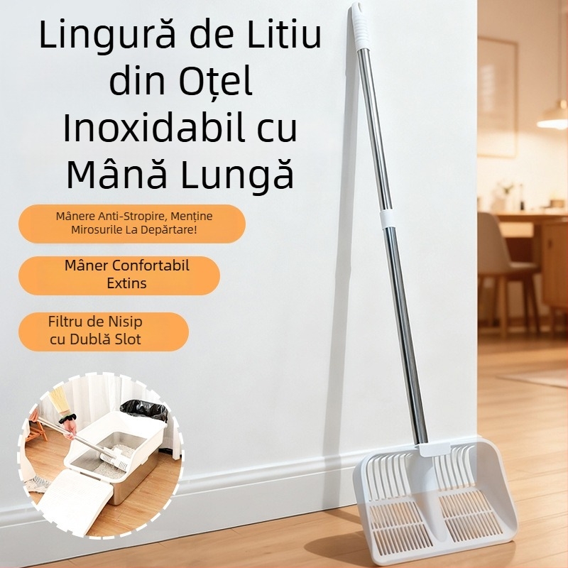 Lopată pentru nisip de pisici cu mâner lung din oțel inoxidabil — metal, Brand Little Nian, pentru animale de companie