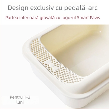 Cutie deschisă de nisip pentru pisici, mare, cu lopățică și pedala cu nod de funda