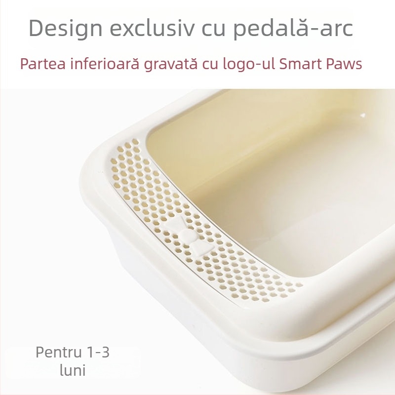 Cutie deschisă de nisip pentru pisici, mare, cu lopățică și pedala cu nod de funda