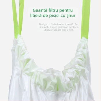 Sac gros pentru deșeuri de nisip de pisică cu filtru, închidere automată cu șnur, fără cupă