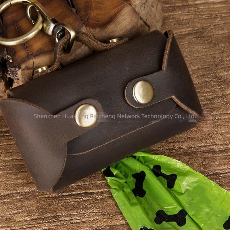 Dispenser de saci pentru fecalele câinelui din piele naturală – portabil, piele de vită, cod produs Hxpz2025080202