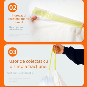 Sac pentru nisip de pisică, îngroșat, biodegradabil din PE, pentru cutia de nisip inteligentă, cu închidere automată și șnur, în rolă continuă
