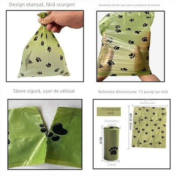 Pungi biodegradabile pentru fecalele pisicii și câinelui, saci de plastic pentru gunoiul animalelor de familie, rolă continuă, grosime îngroșată