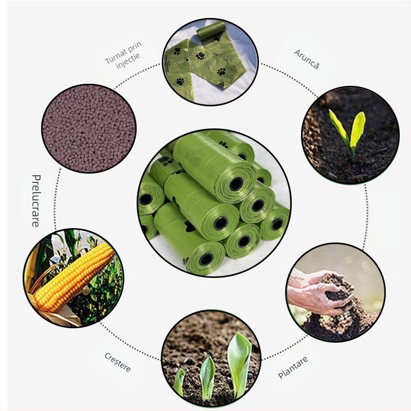 Pungi biodegradabile pentru fecalele pisicii și câinelui, saci de plastic pentru gunoiul animalelor de familie, rolă continuă, grosime îngroșată