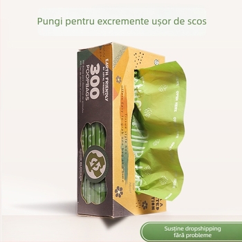 Pungi biodegradabile pentru fecale de câine, tip deschidere plată, îngroșate, material EPI+HDPE, 300 bucăți (posibilitate etichetă privată)