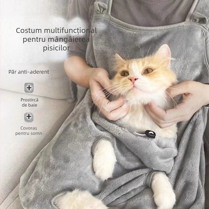 Amor Îmbrăcăminte de îngrijire pentru pisici, iarnă groasă, anti-păr, șorț piept, protecție împotriva zgârieturilor, poliester