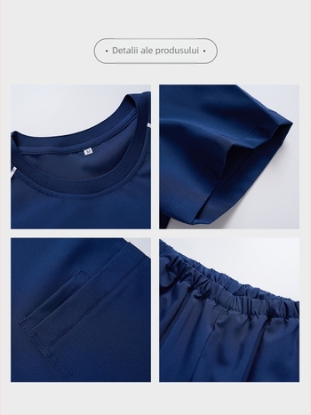 Nightingale Set Scrubs Unisex – uscare rapidă, absorbția umezelii, top cu mâneci scurte și guler rotund + pantaloni, poliester/spandex (≥95% poliester)