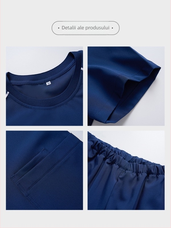 Nightingale Set Scrubs Unisex – uscare rapidă, absorbția umezelii, top cu mâneci scurte și guler rotund + pantaloni, poliester/spandex (≥95% poliester)