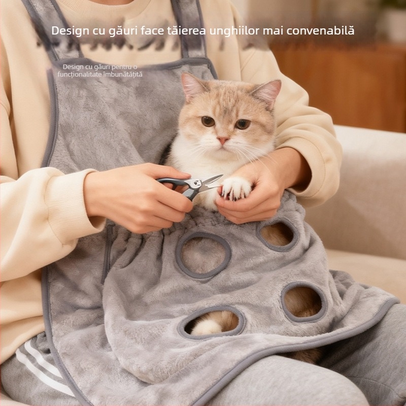 AMOOR Halat gros pentru îngrijire pisici — flanel, protecție piept, respinge părul, anti-zgârieturi, anti-mușcă