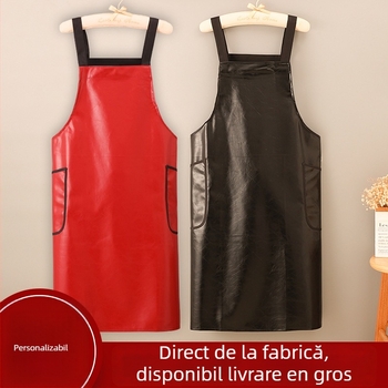 Șorț din PU, lung până la genunchi, fără mâneci, impermeabil, pentru bucătărie, cantină, spălat vase și magazine pentru animale