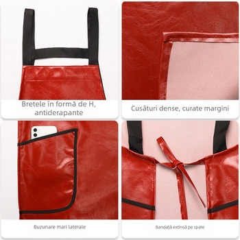 Șorț din PU, lung până la genunchi, fără mâneci, impermeabil, pentru bucătărie, cantină, spălat vase și magazine pentru animale