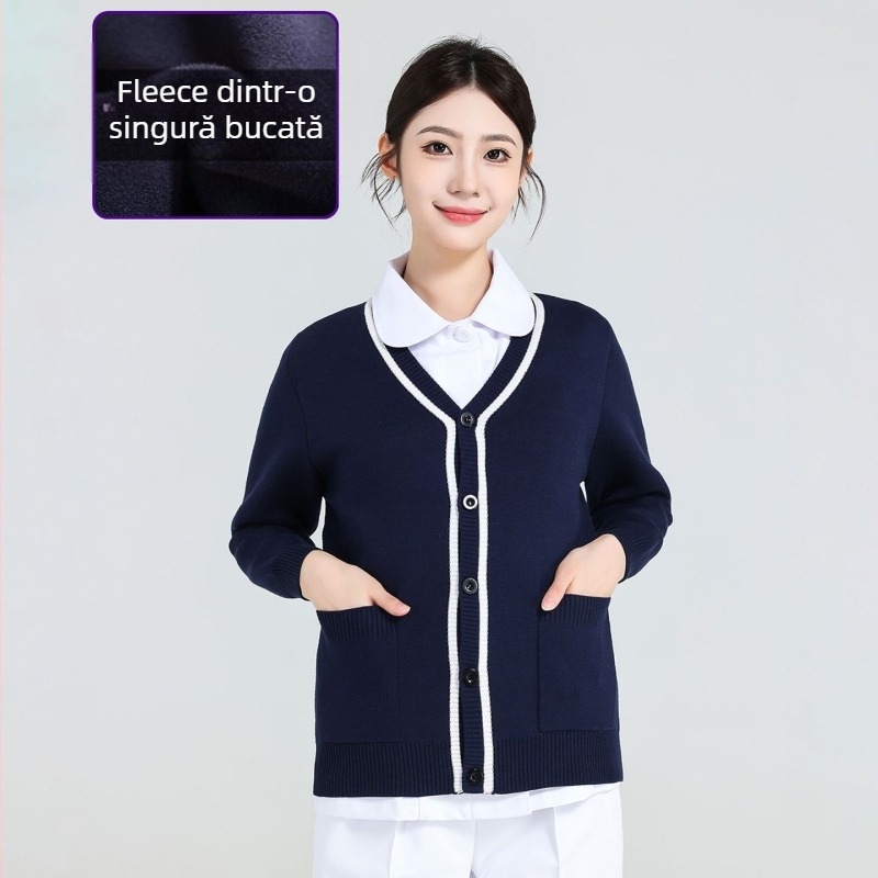 Cardigan din catifea pentru asistenți medicali - tricot medical, unisex, îmbrăcăminte de exterior de iarnă pentru spitale, clinici și saloane de înfrumusețare