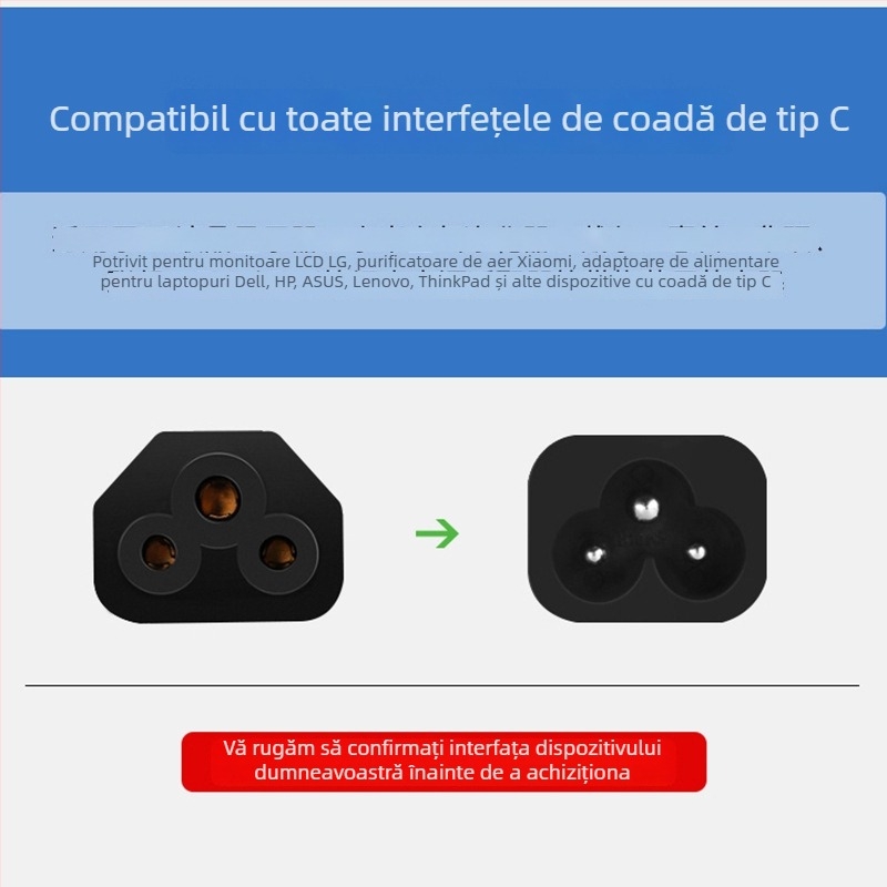 Cablu de alimentare cu strat de cupru peste aluminiu, 1,2 m, standard european, priză cu doi pini, cablu de conectare pentru adaptor laptop, certificat conform standardului german